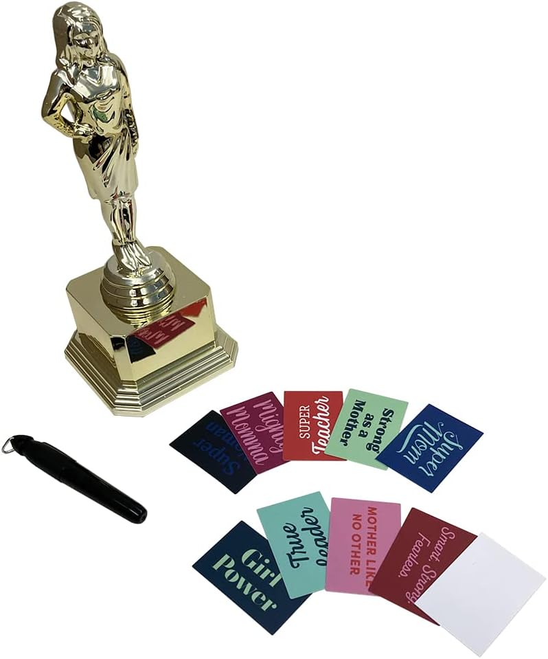 Customizable Super Mom Trophy - Novelty Funny Humor Gift for Mom, Wife, Girlfriend on Birthday or Mothers Day - 8" H x 3.25" W, Award, Celebrations, Party, Reusable