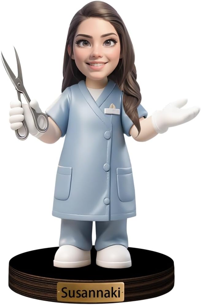 Personalized Doctor Cartoon Figurine Desk Ornament Custom Female Doctor Portrait Desktop Sign Nurse Sculpture Plaque Funny Face Photo Office Decor Gift for Women Doctor Xmas Birthday,04