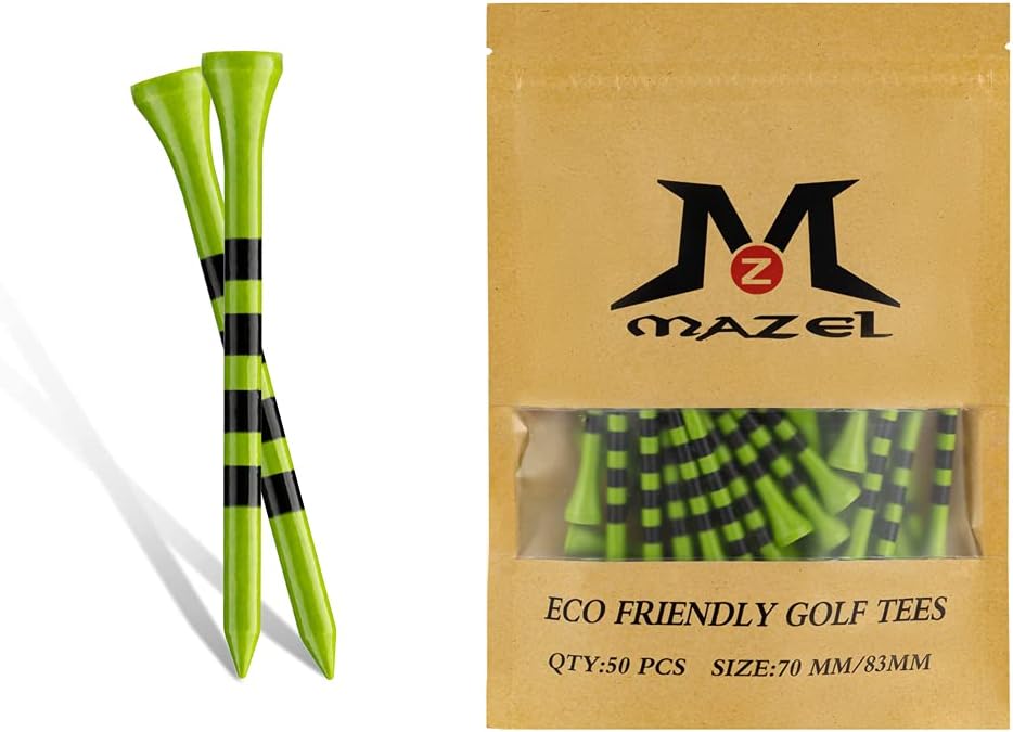 MAZEL Natural Wood/Bamboo Golf Tees 2 3/4 Inch & 3 1/4 Inch,Pack 50 or 120,Reduce Friction & Side Spin,More Stable Golf Tees
