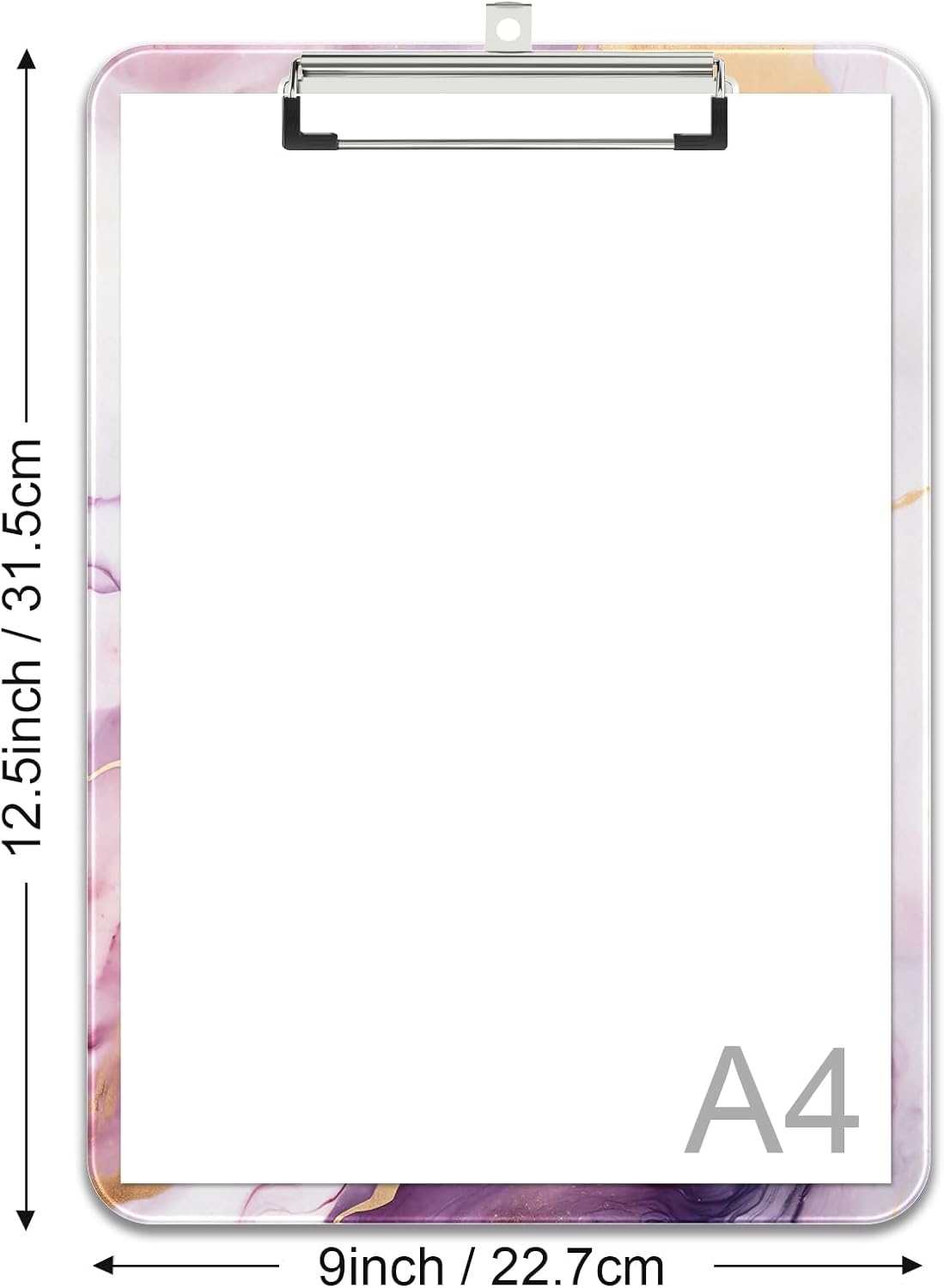 Rimilak Plastic Clipboards with Metal Clip, A4 Letter Size 9 x 12.5 in, Office Decorative for Students Women Men and Kids, Cute Custom Pattern, Purple Gold Marble