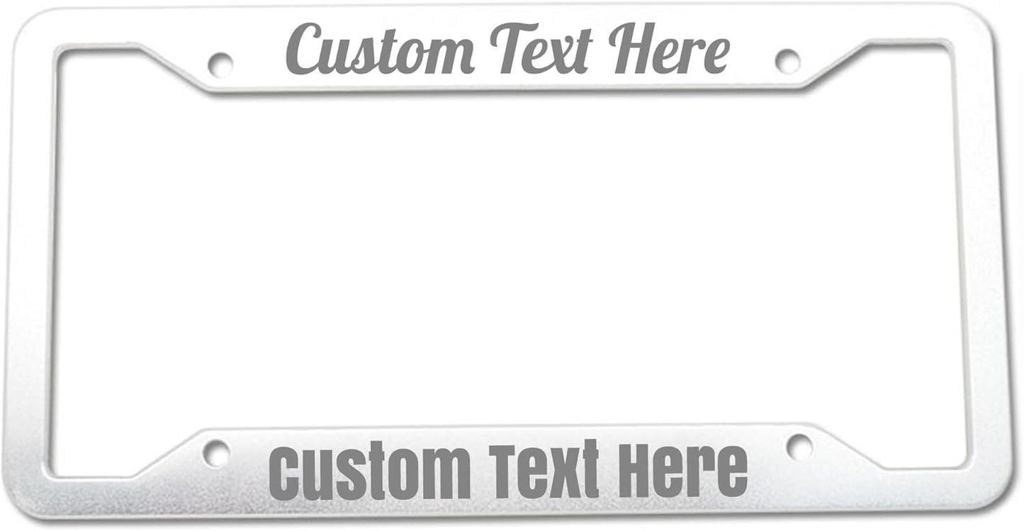 Custom Personalized Metal Engraved Standard Size License Plate Frame,Funny Car Auto Truck Message Plate Holder for Men Women,Silver Text (Silver)