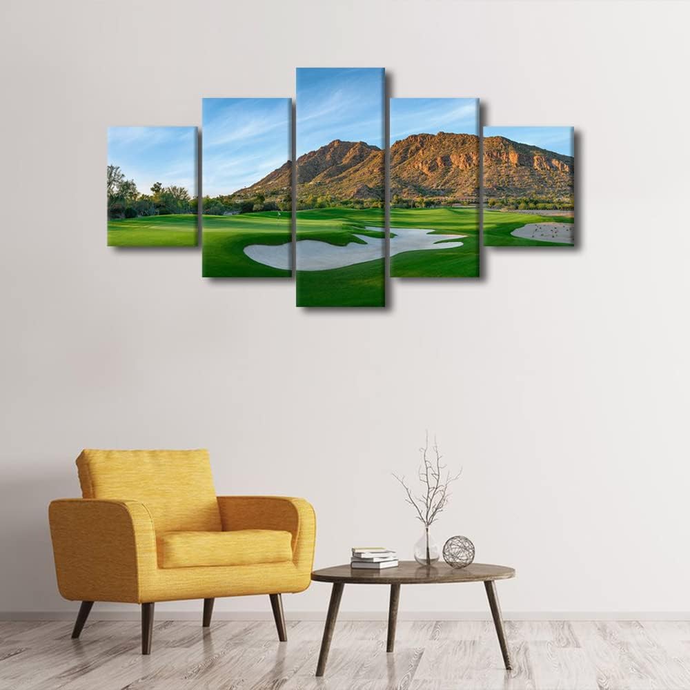 5 Pcs Scottsdale Attractions Canvas Wall Art US Phoenicia Golf Course Print Art Arizona Pictures Home Decor Canvas Wall Art for Living Room Bedroom Poster Painting Framed Ready to Hang - 60"W x 32"H