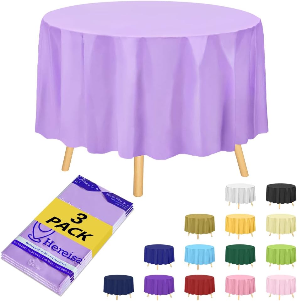 Brand Round Lavender Plastic 84" Disposable Tablecloth (3 Pack), Party & Event Decorative Cover