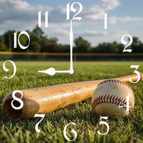 Baseball Square Clock Silent No Tick Battery Powered Home Decor 10inch Wooden Wall Clock for Living Room Kitchen Bathroom Farmhouse