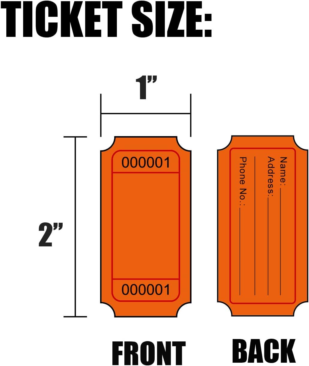 DNB 8000 Pcs Raffle Tickets - 4 Color Set of 2000 Pcs 2 x 1 Inch Single Roll Consecutively Numbered Blank Tickets - Purple/Pink/White/Orange