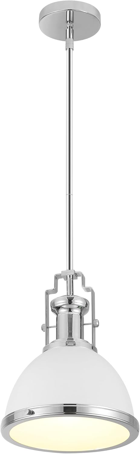 JONATHAN Y JYL9535C Homer 10" 1-Light Modern Industrial Iron LED Dome Pendant, Bohemian, Classic, Cottage, Farmhouse, Industrial, Rustic, Transitional, Dining Room, Kitchen, Foyer, White/Chrome