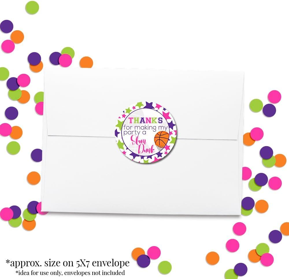 Cute Basketball Sports Lover Birthday Party Stickers for Girls, 40 2" Party Circle Labels for Favors, Envelope Seals & Treat Bags