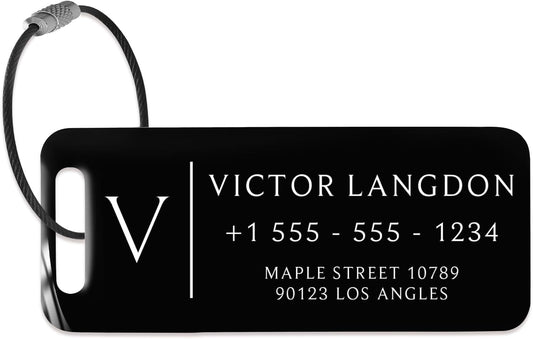 Personalized Luggage Tags for Suitcases - Stainless Steel Custom Luggage Tags for Backpacks & Bags, Sturdy, Waterproof & Heavy Duty (Black / 3" x 1.25")