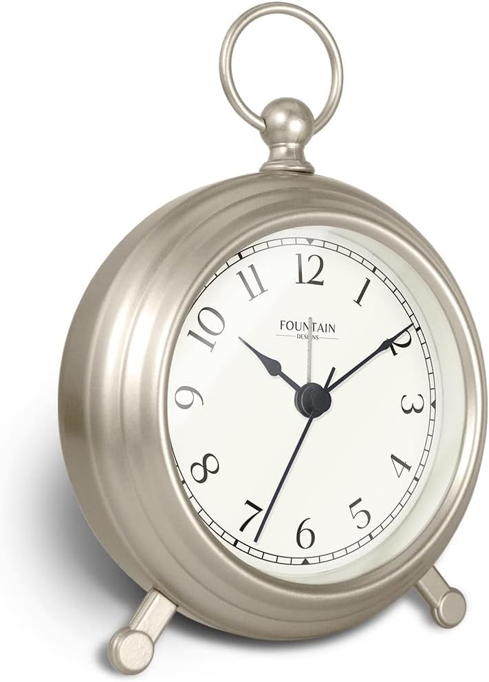 Jensen Pocket Watch Analog Alarm Clock for Bedroom,Silent Non Ticking, Wall & Mantel 2 in 1 Clock, Desk & Shelf Clock, Morning Silver Color Finish, 5.4"(H) x 4.5"(W)
