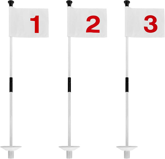 Foldable Portable Golf Flagstick (White) - Sectional Pin with Putting Flag, Great for Backyard Practice & Home Yard Golf Setup