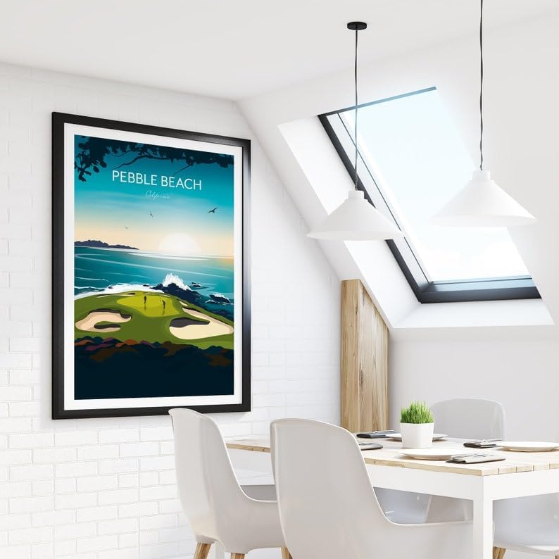 Nationcog Pebble Beach, California Golf Print - US Open Golf Travel Poster, Pebble Beach Golf Poster, California Golf Course Art, Scenic Ocean Golf Print, Luxury Golf Resort Decor (Unframed) (27x40)