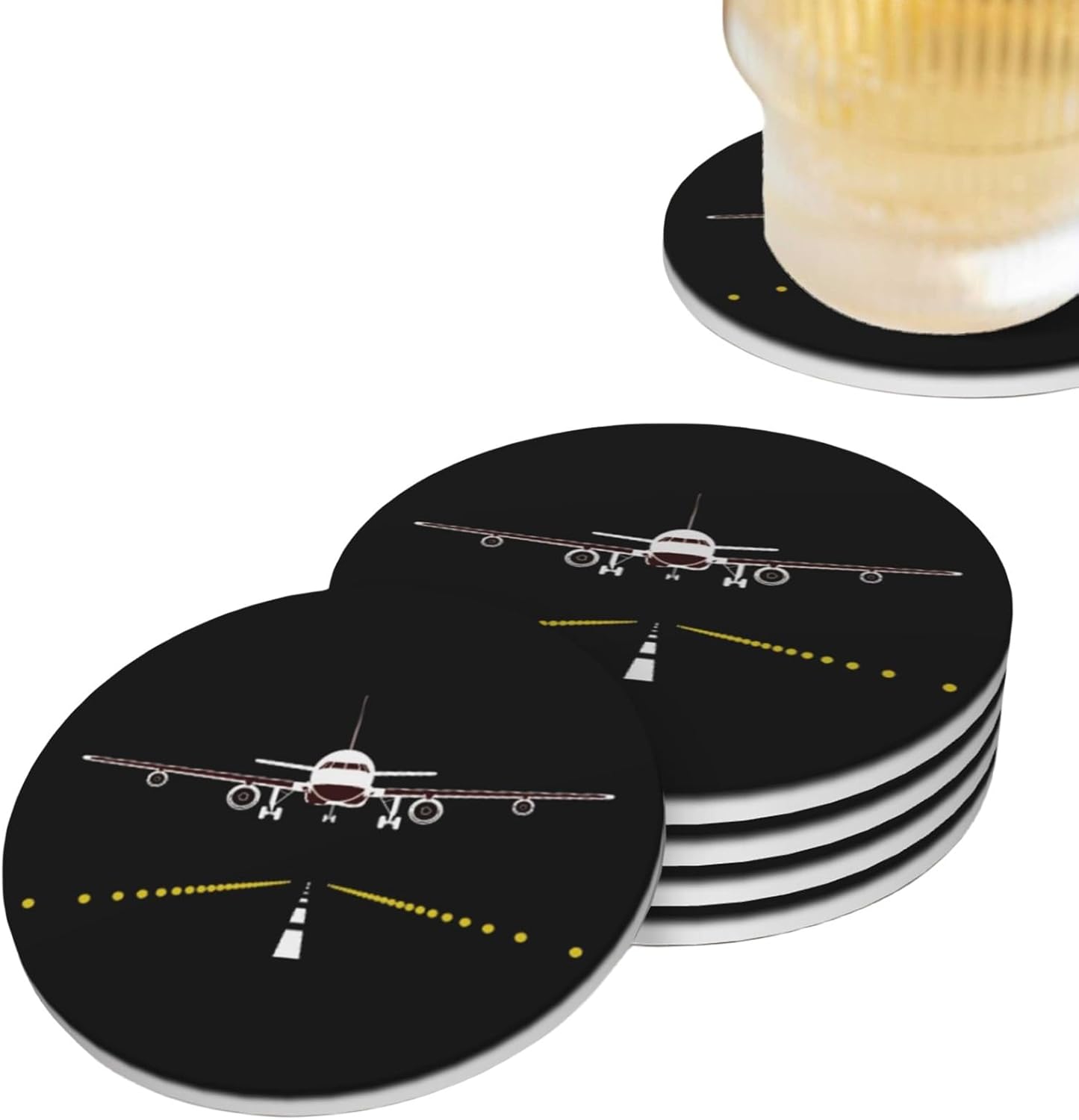 Airplane Coasters for Drinks Set of 4, Absorbent Ceramic Drink Coasters for Coffee Table Wooden Table Cup Bar, 4 Inches