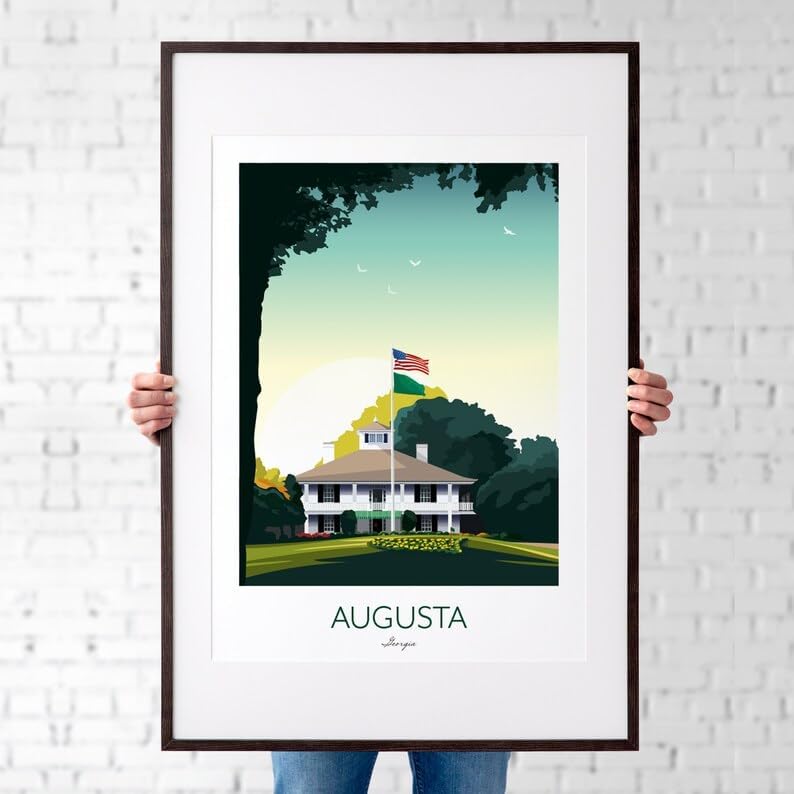 Augusta Golf Print - US Masters Clubhouse - Golf Travel Poster, Augusta Golf Poster, Augusta National Print, Golf Course Wall Art, Masters Tournament Artwork, Golf Decor (Unframed) (9x11)