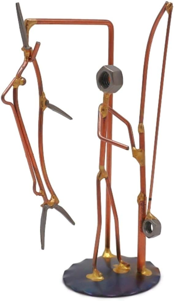 Sport Fisherman with Marlin Collectible Handmade Metal Art Figurine, Desk Accessories, Trophy, Boss Gift, Office Décor, Outdoor Sports, Fishing