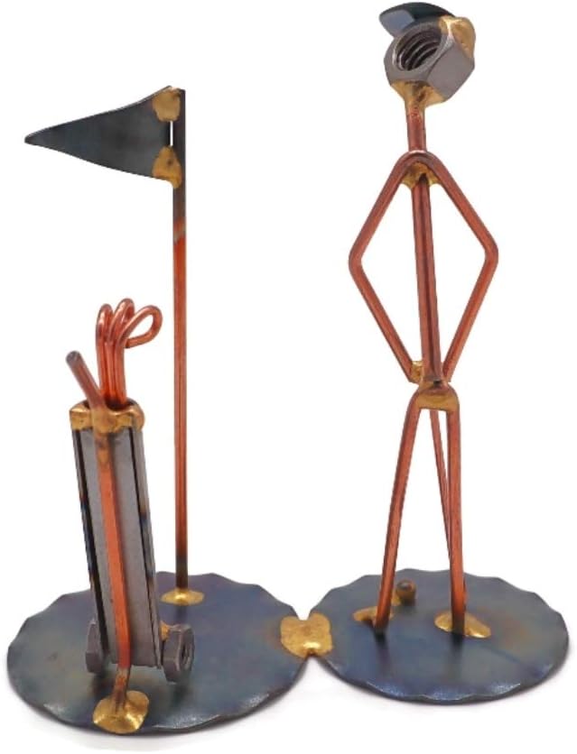 Golf Putt with Clubs Collectible Handmade Metal Art Figurine, Desk Accessories, Trophy, Boss Gift, Office Décor, Business Professional, Golfing