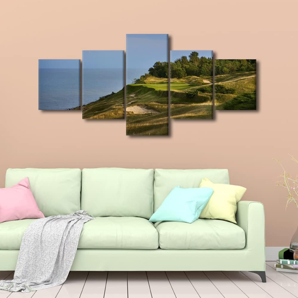 5 Panel Whistling Straits Paintings Canvas Prints Wall Art Golf Course Home Decor Scenery Pictures for Living Room Bedroom Office Wall Decorations Poster Painting Framed Ready to Hang - 50"W x 24"H