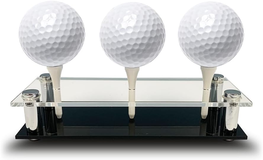 USA Company - Acrylic Golf Ball Display Stand | Holds 3 Golf Balls | Acrylic and Metal | 3 Golf Tees Included