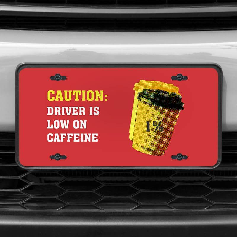 Unique Vanity License Plates | 16 Individual Designs | 3 Sizes (Automobile, Golf Cart, Motorcycle/Bike) | Made in U.S.A. | Custom Car Tags (Caffeine, Motorcycle/Bike (6" x 3"))
