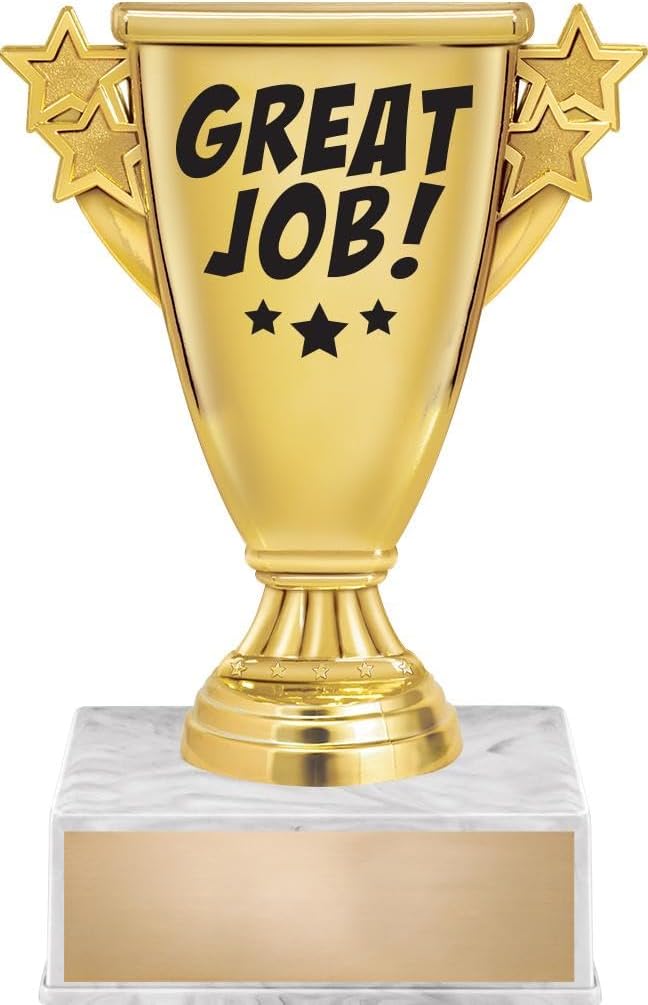 6" Gold Great Job Cup Award Trophy On White Base