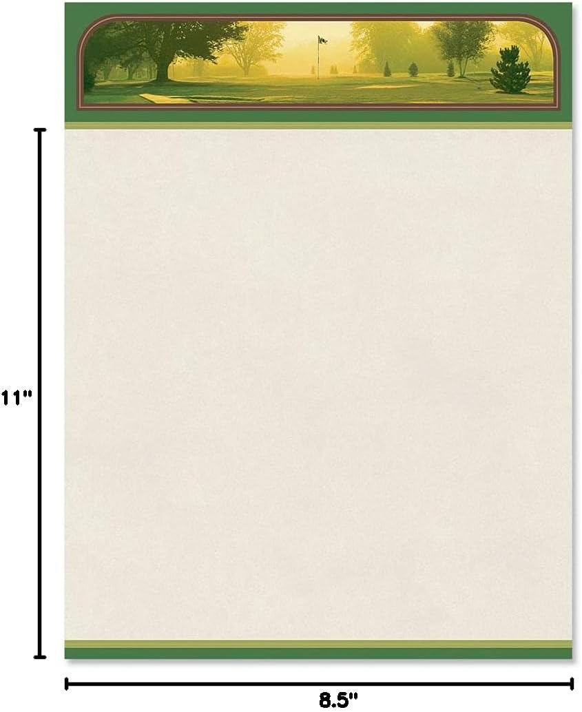 PaperDirect Back Nine Golf Border Paper, Green Stripes with Sunrise Over Golf Course Design, 8.5 x 11, Acid-Free, Stationery for Letters, Flyers, Cards, 25 Sheets