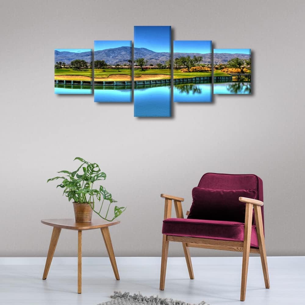 Wall Decor Augusta National Golf Canvas Prints Poster Georgia USA Golf Course Pictures Canvas Painting for Living Room Decor 5 Panels Gallery-wrapped Artwork Set Wooden Framed Ready to Hang(50"Wx24"H)