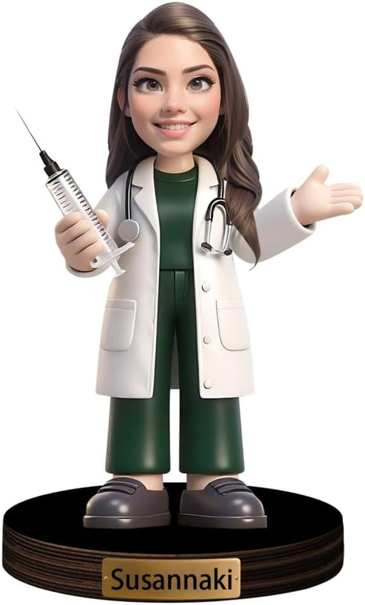 Personalized Doctor Cartoon Figurine Desk Ornament Custom Female Doctor Portrait Desktop Sign Nurse Sculpture Plaque Funny Face Photo Office Decor Gift for Women Doctor Xmas Birthday,05