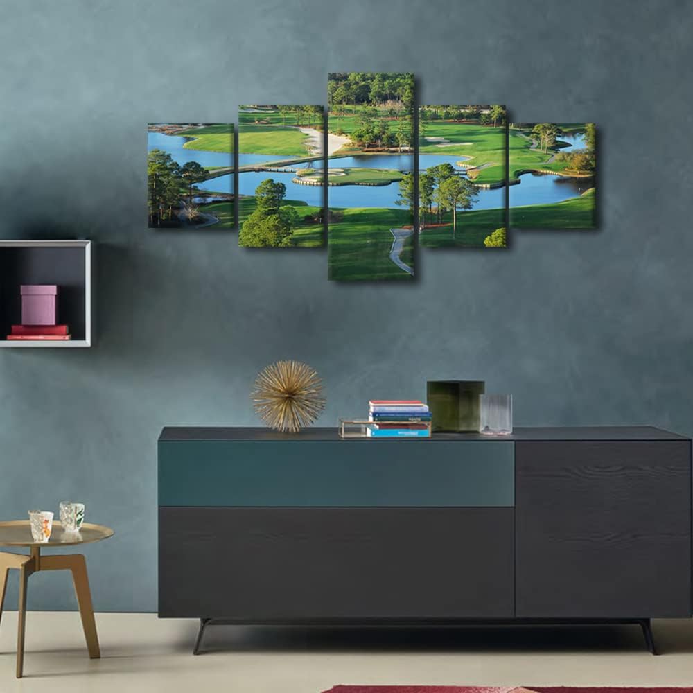 King's North Golf Course, Myrtle Beach National Club Pictures Canvas Prints Wall Art Office Paintings Home Decor Wall Art Pictures for Living Room 5 Panel Poster Framed Ready to Hang - 50"W x 24"H