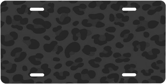 Black Animal Leopard Print Front License Plate for Car Designs Stainless License Plate Cover Holder for Men Women Metal Aluminum Decorative Accessory Vanity Tag Standard 6 X 12 Inch (4 Holes)