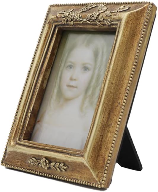 SYLVIA'S SHOP Small Vintage 2.5x3.5 Picture Frame, Mini Antique Ornate Photo Frame, Table Top Display and Wall Hanging Home Decor, Old Fashioned Photo Gallery Art Deco, Bronze Gold