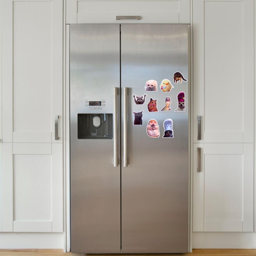 10PC Funny Meme Animals Fridge Magnets, Fun Cute Weird Magnetic Crying Cat Dog Hamster Duck Magnets for Gaming Kitchen Home Decor Bumper School Locker Work for Boys Girls Adult Accessories