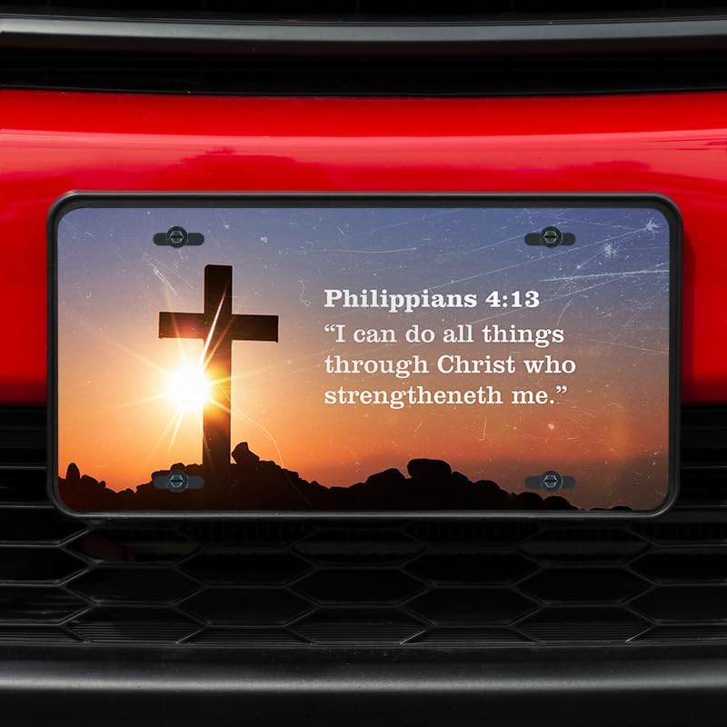Unique Vanity License Plates | 16 Individual Designs | 3 Sizes (Automobile, Golf Cart, Motorcycle/Bike) | Made in U.S.A. | Custom Car Tags (Philippians 4:13, Golf Cart (7" x 4"))