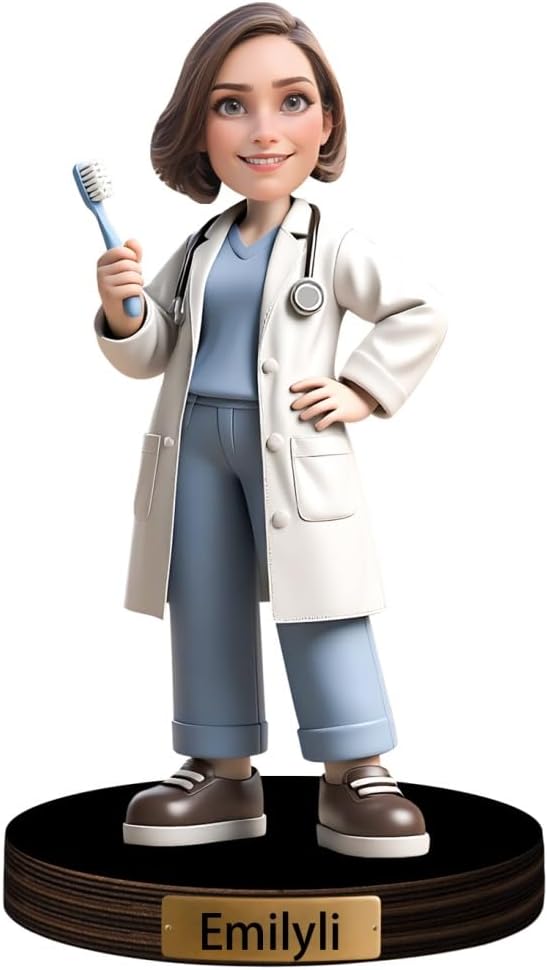 Personalized Doctor Cartoon Figurine Desk Ornament Custom Women Dentist Portrait Desktop Sign Nurse Sculpture Plaque Funny Face Photo Office Decor Gift for Women Doctor Xmas Birthday,02