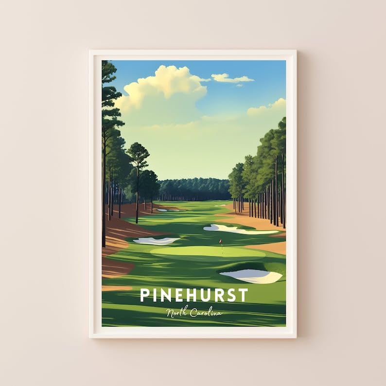 Nationcog Pinehurst Golf Wall Art Print, Vintage North Carolina Resort Poster for Living Room or Teen Bedroom, Scenic Course Decor, Great Golf Gift for Dad or Sports Fans (Unframed) (20x30)