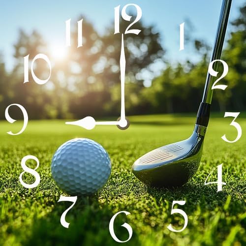 Golf Square Clock Silent No Tick Battery Powered Home Decor 10inch Wooden Wall Clock for Living Room Kitchen Bathroom Farmhouse