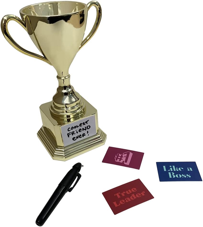 Paper Riot Co. Customizable Gold Trophy Cup- Weighted Plastic Novelty Funny Humor Gift for kids, awards, trophy medals, party, rewards, prizes, celebrations, reusable- 8" H x 3.25" W