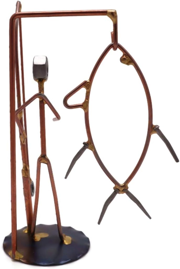 Sport Fisherman with Tuna Collectible Handmade Metal Art Figurine, Desk Accessories, Trophy, Boss Gift, Office Décor, Outdoor Sports, Fishing