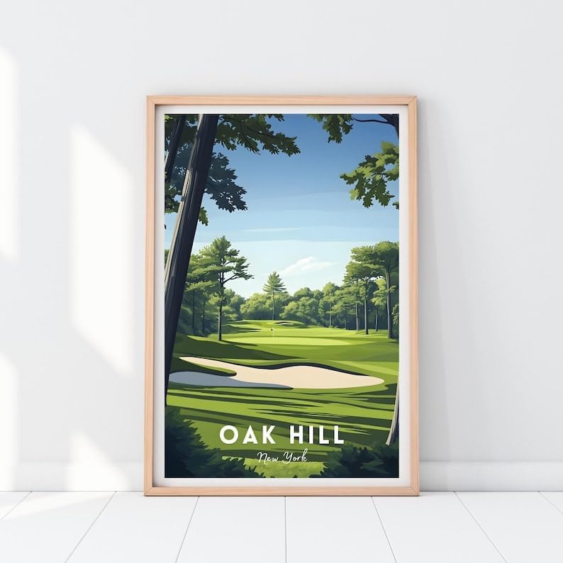 Nationcog Oak Hill Golf Poster, Vintage New York Travel Wall Art Print, Retro Country Club Artwork, Classic Golf Decor for Home, Bar or Office (Unframed) (16x24)