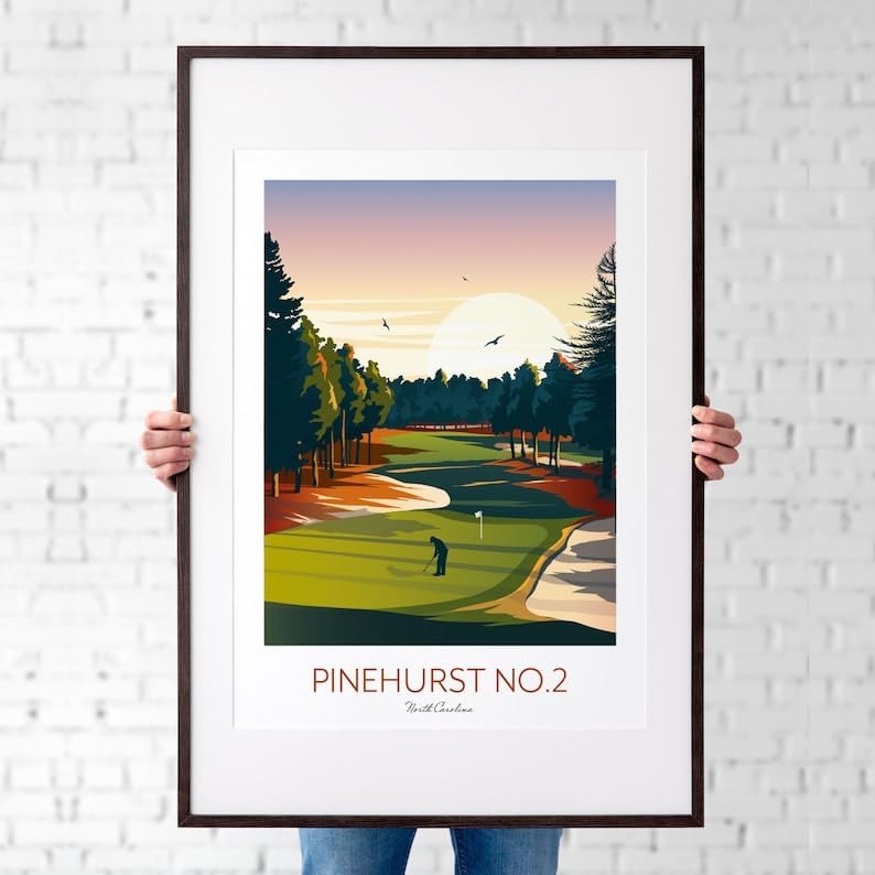 Pinehurst Golf Print - North Carolina - No.2 Golf Course; Pinehurst No.2 Poster; Golf Course Artwork; Vintage Golf Print; North Carolina Golf (Unframed) (24x36)