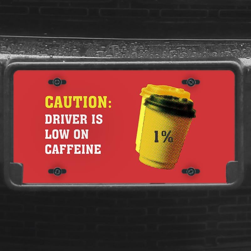 Unique Vanity License Plates | 16 Individual Designs | 3 Sizes (Automobile, Golf Cart, Motorcycle/Bike) | Made in U.S.A. | Custom Car Tags (Caffeine, Motorcycle/Bike (6" x 3"))