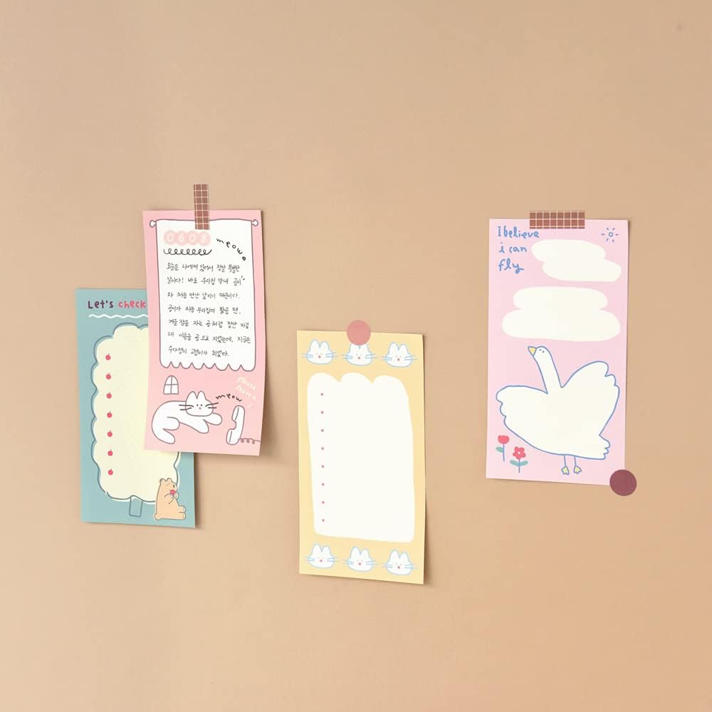 Monolike Memopad Storytown Afternoon A SET - 4 Packs, 4 Different Designs, 80 Sheets Per Pad, Total 320 Sheets, Note pads, Writing pads, 80x148mm