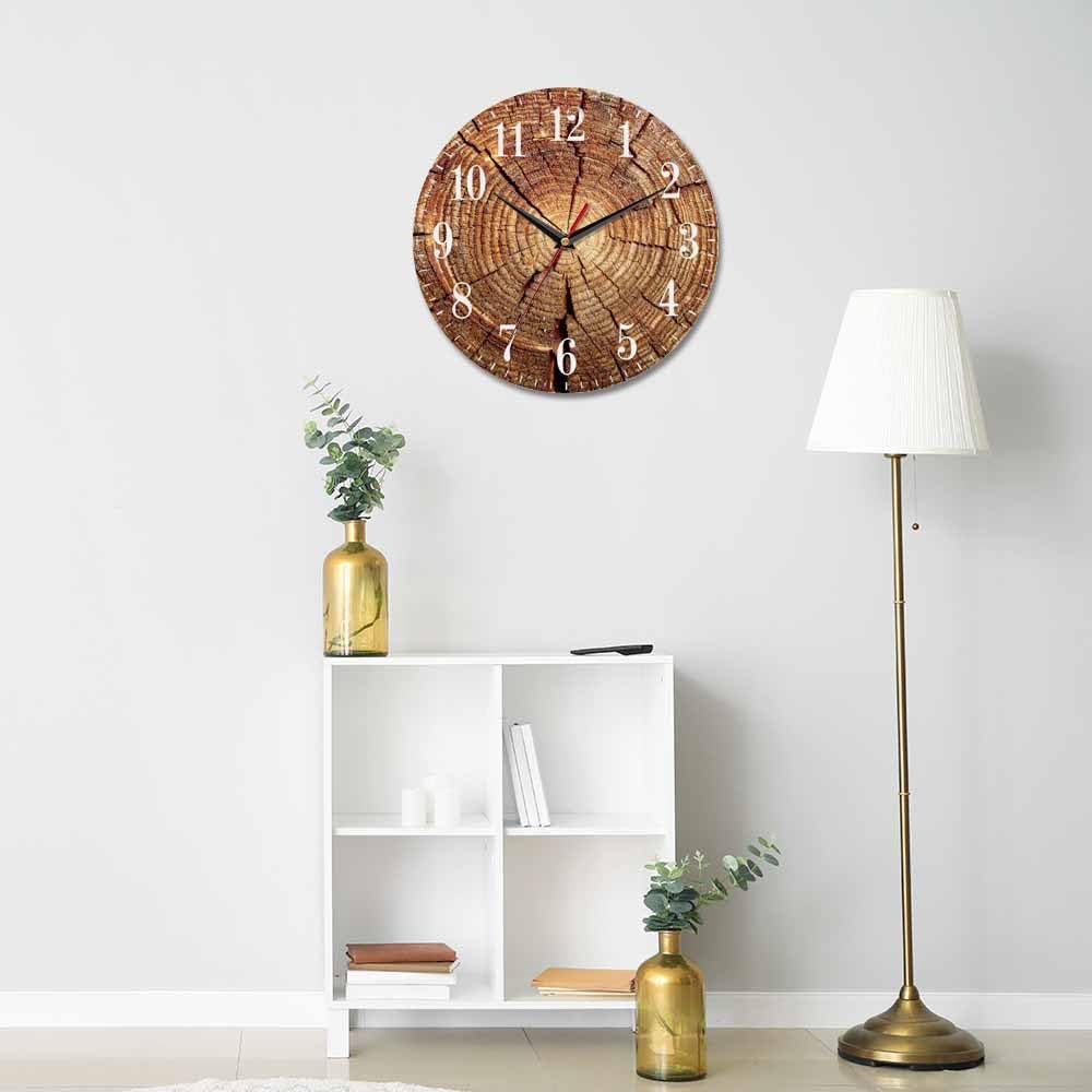 Mxocom Wood Grain Wall Clock Old Tree Root Crack Pattern 10 Inch Silent Non Ticking Battery Operated Clock Vintage Round Clock for Living Room Bedroom Bathroom Office Decor
