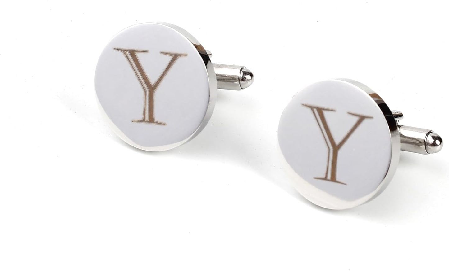 Mens Initial Silver Cufflinks A-Z Alphabet Letter Steel Cuff Links with Engraved Walnut Wood Box Groom Groomsman Wedding Set…