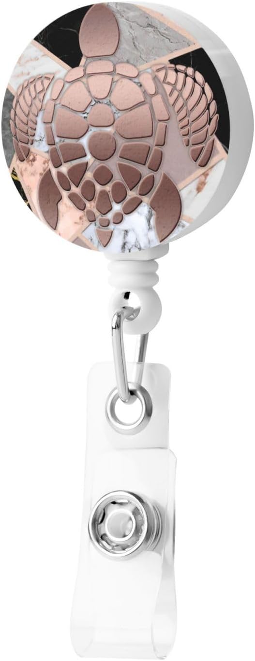 Rose Gold Sea Turtle Badge Reels Retractable Badge Holder with Clip for Id Name Tag Office Worker Student Teacher Nurse Doctor