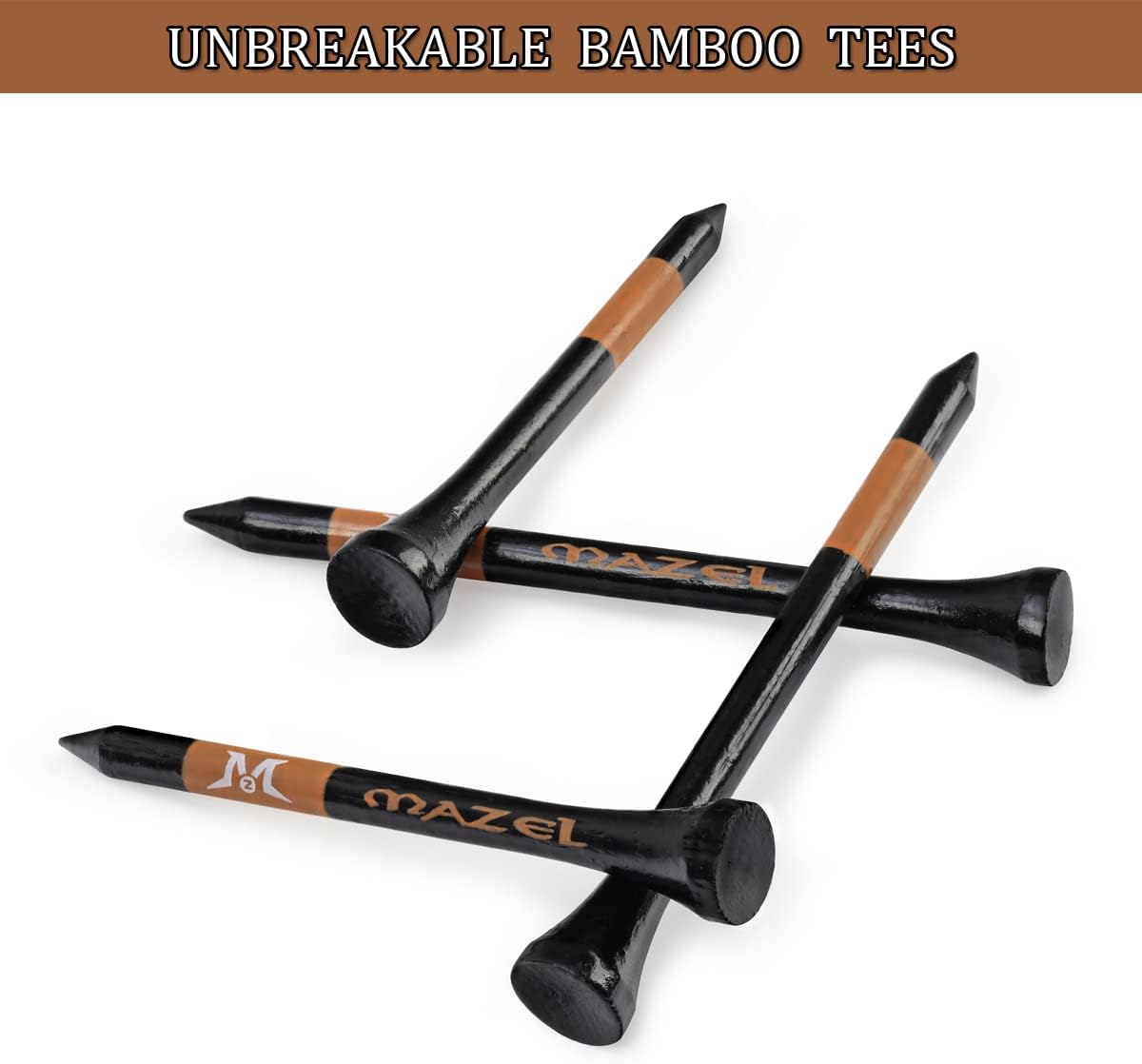 MAZEL Natural Wood/Bamboo Golf Tees 2 3/4 Inch & 3 1/4 Inch,Pack 50 or 120,Reduce Friction & Side Spin,More Stable Golf Tees