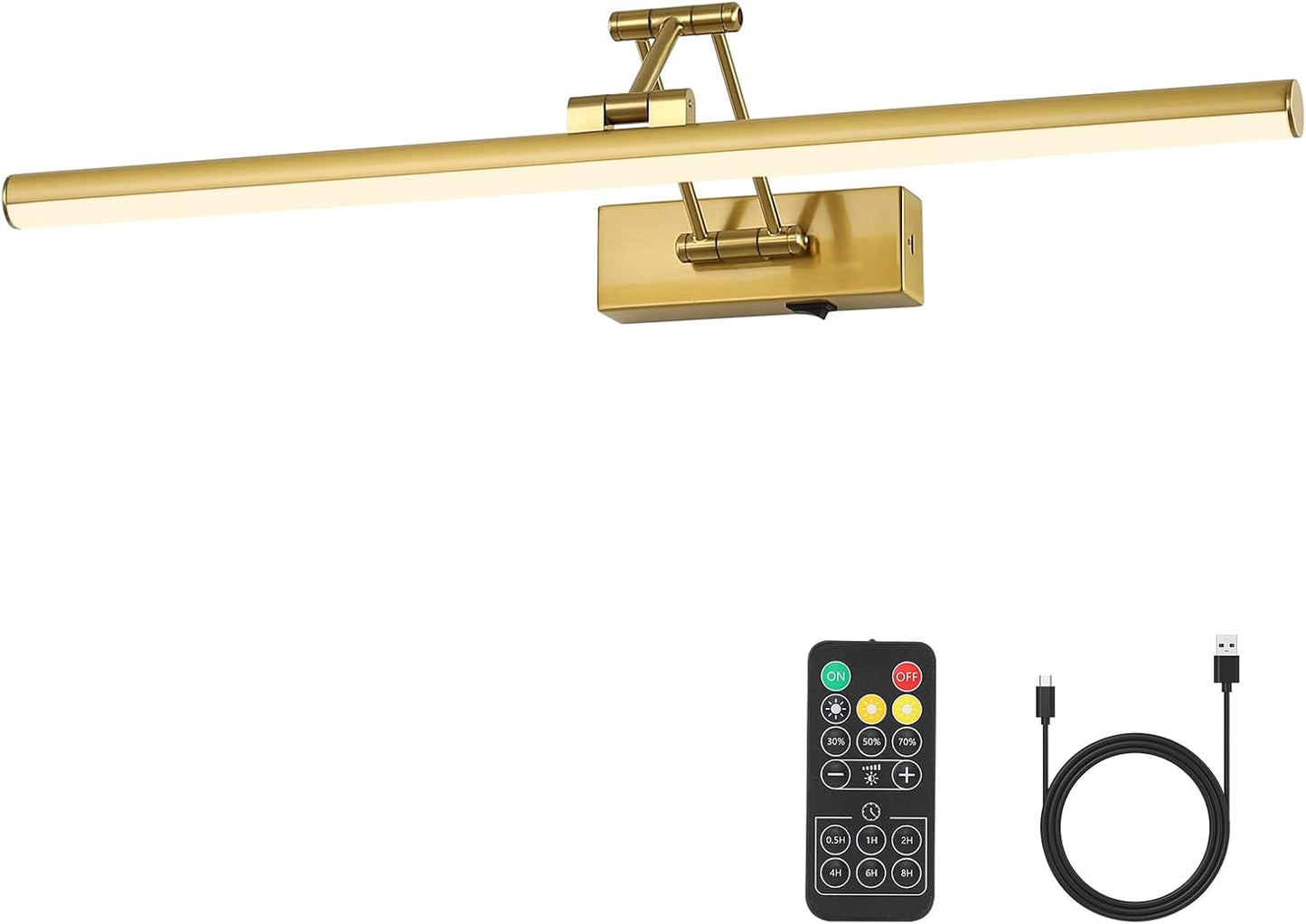 Joossnwell Battery Operated Picture Light for Wall Rechargeable Art Lighting for Paintings Wireless 23.62Inch Picture Frame Light with Remote Dimmable Gallery Light Brass for Library Artwork Museum