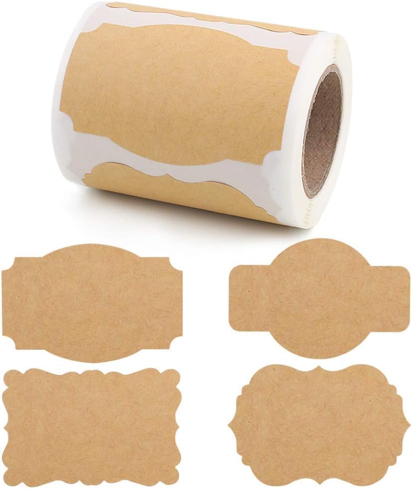 SallyFashion 200pc Kraft Label Stickers, Writable Gift Tag Stickers, 3x2 Inch Canning Labels for Mason Jars, All-Purpose Self-Adhesive Handmad for Bottles, Canning Supplies, Presents