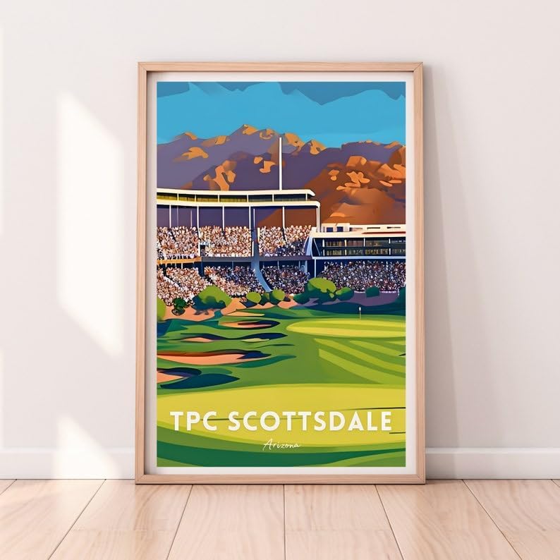 Nationcog TPC Scottsdale Golf Wall Art Poster, Arizona Desert Golf Course Print for Office or Bedroom, Vintage Sports Decor for Men, Unique Dad or Husband Gift Idea (Unframed) (11x14)