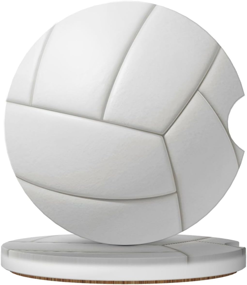 Car Cup Holder Coasters, Volleyball Car Coasters for Cup Holder Drinks, 2 Pack Ceramic Cute Auto Interior Accessories for Women Men