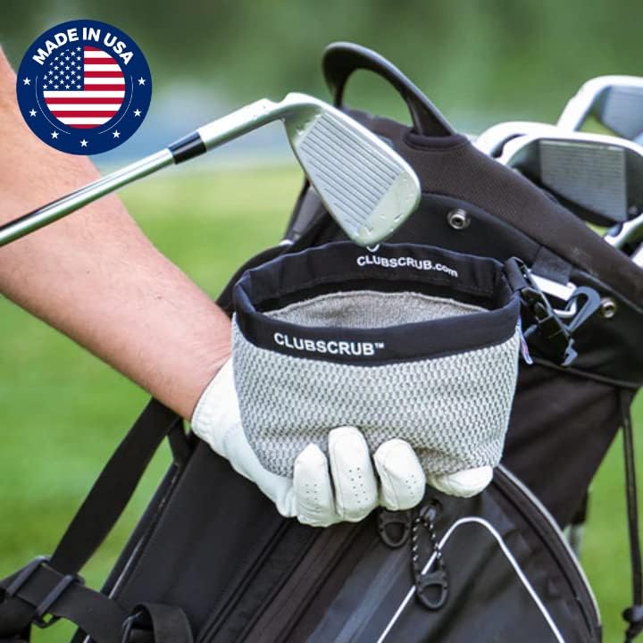 Club Scrub Golf Club and Golf Ball Cleaning Bag, Waterproof Clean Face Technology Liner, Detachable Clip, Machine Washable, Cleans Club Grooves, Dry Exterior (Neoprene or Microfiber Option Available)