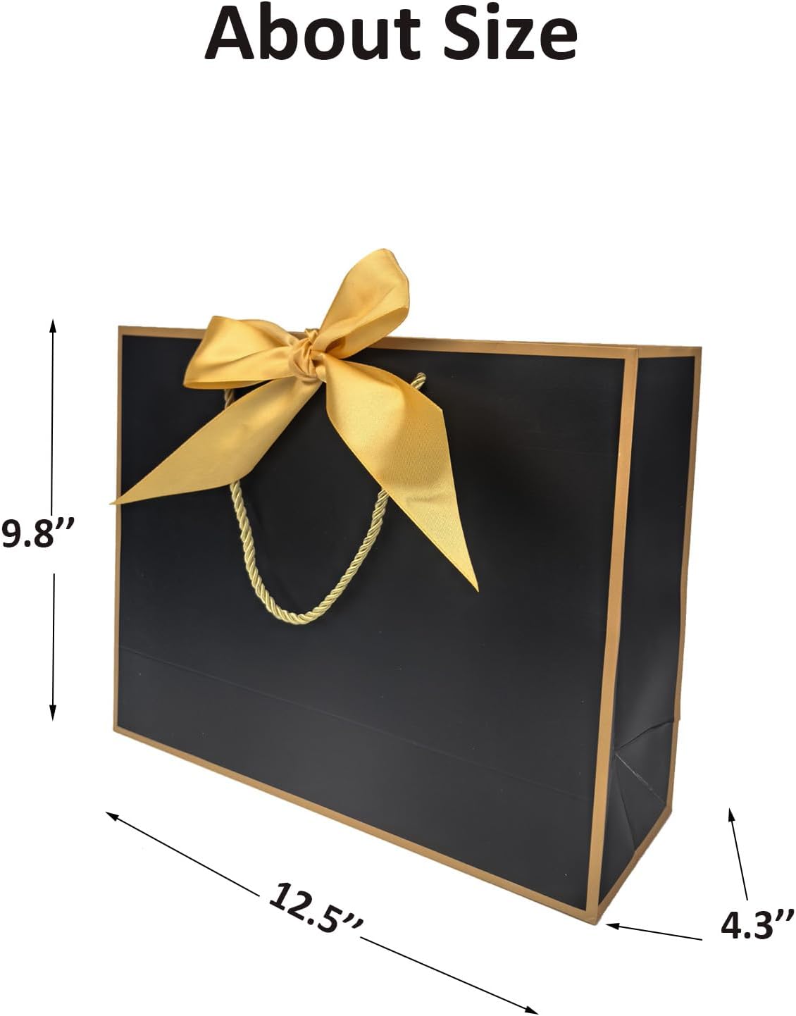 TKSBAG 12PCS Gift Bags Medium Size with Handles, 12.5 x 9.8 x 4.3 In Black Gold Thank You Bags with Bow Ribbon for Wedding, Birthday, bridesmaid, Groomsmen, Party Favors, Thanksgiving, Christmas